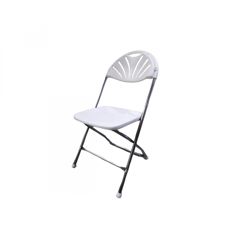 Fan Back Chair White and Chrome Funtime Services Event Rentals