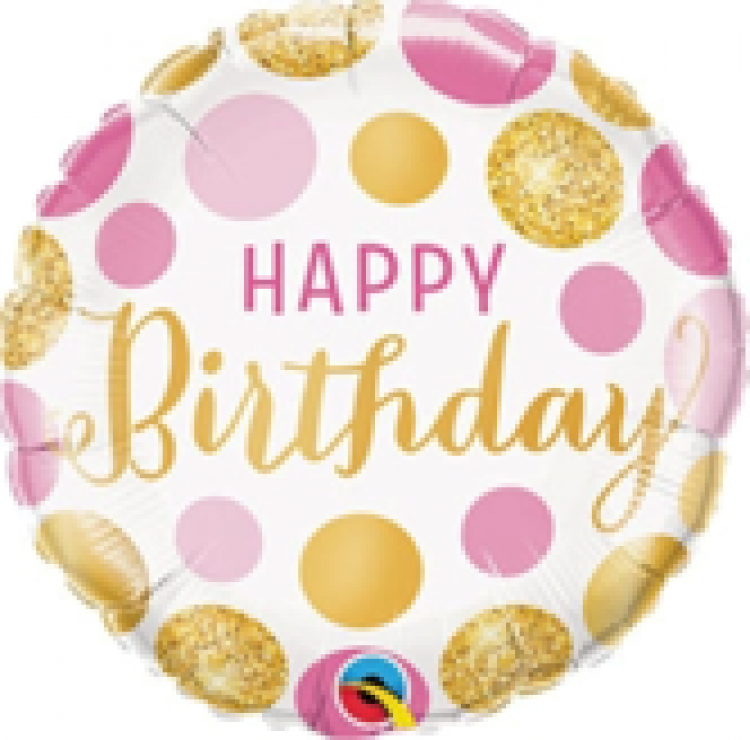 Happy Birthday Pink & Gold Dots - 18 inch