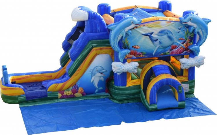 Dolphin Splash Slide And Bounce Combo - Funtime Services Event Rentals ...