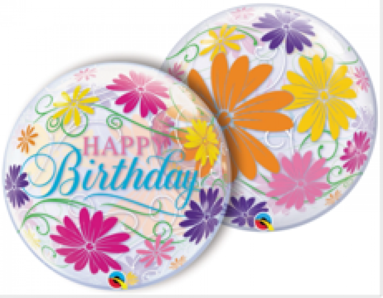 BUBBLES Happy Birthday Flowers & Filigree - 22 inch