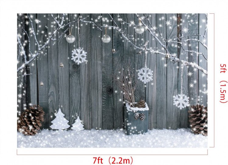 Snowflake Christmas Grey Wood Wall Backdrop