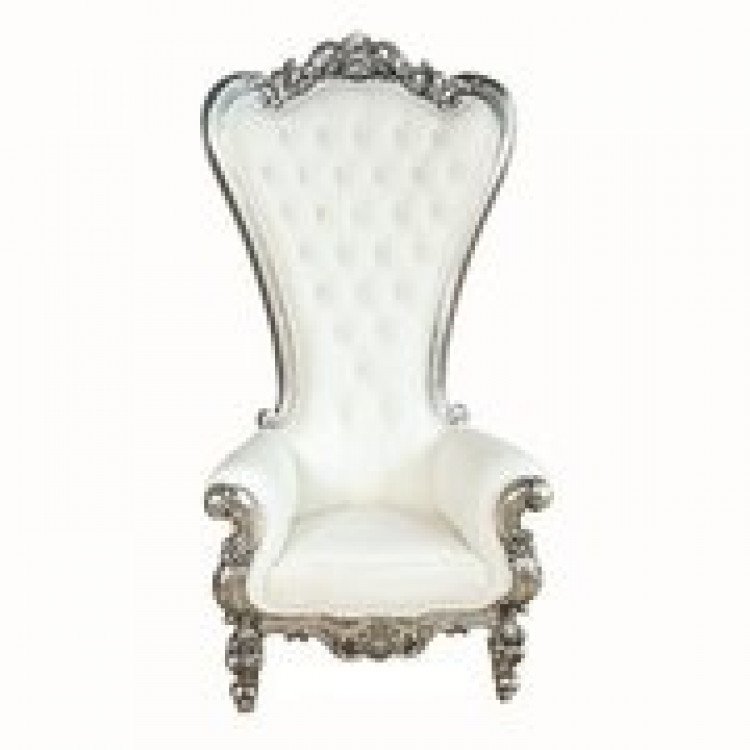 Throne Chair White with Silver trim