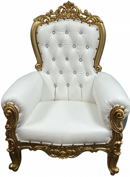 Junior Size Throne Chair White with gold trim