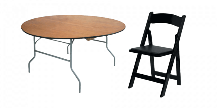 60 in Round Table & Black Padded Chair
