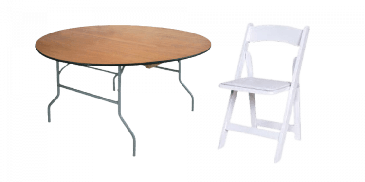 60 in Round Table & White Padded Chair
