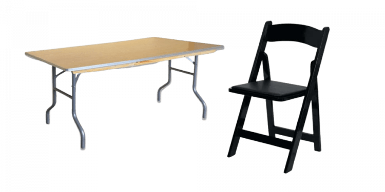 6 ft Long Table & Black Padded Chair