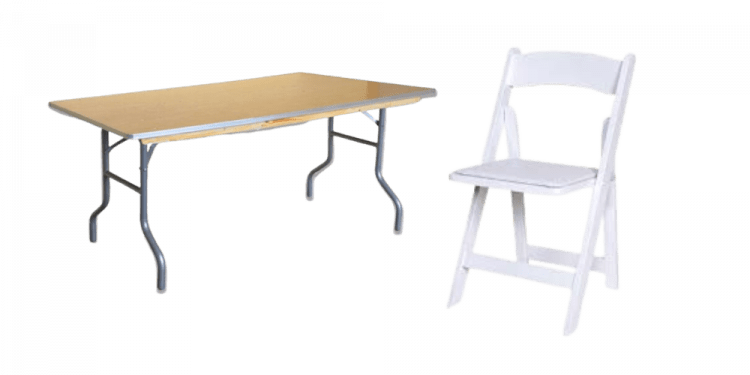 6 ft Long Table & White Padded Chair